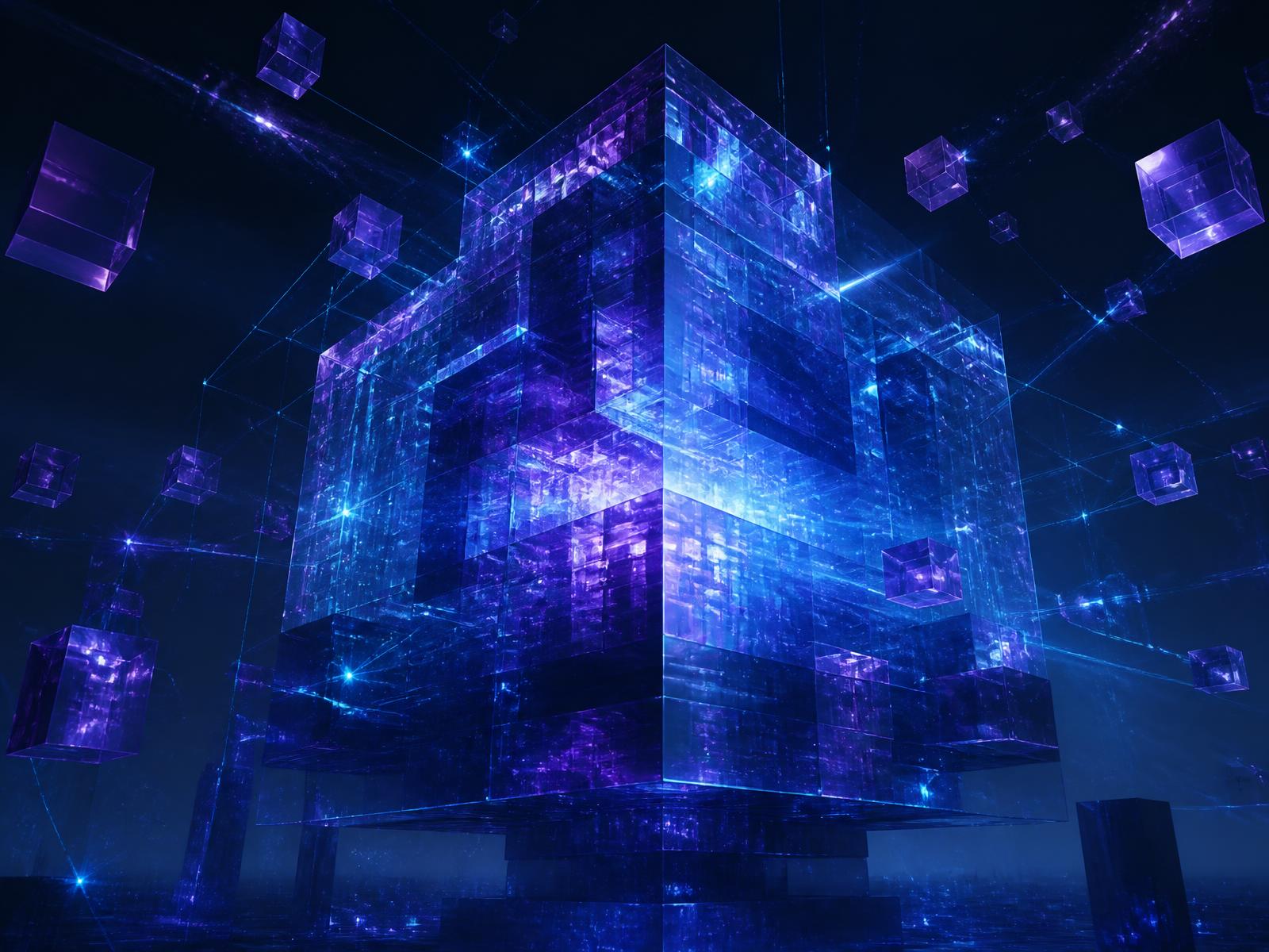 Immersive Web4 geometric structure floating in a digital void
